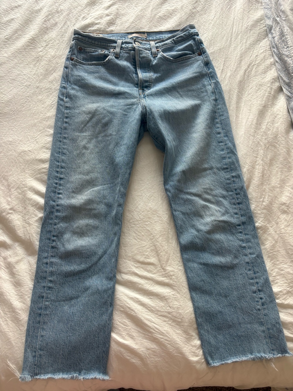 Levi Wedgie Strsight Light Wash Denim Jeans